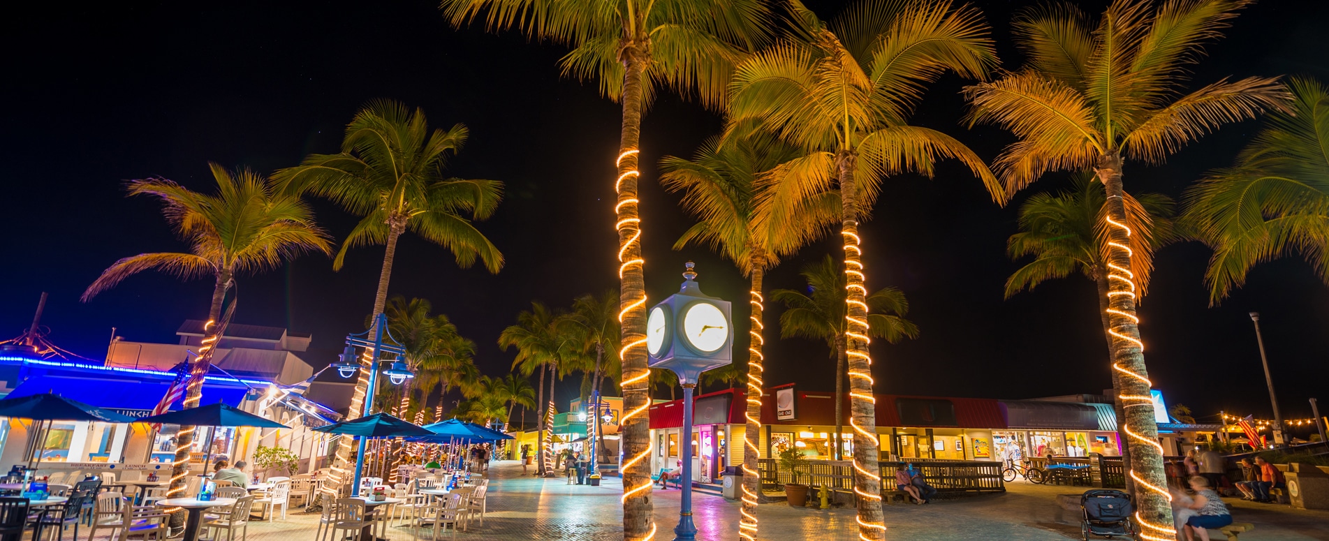 Fort Myers Beach Time Square at night